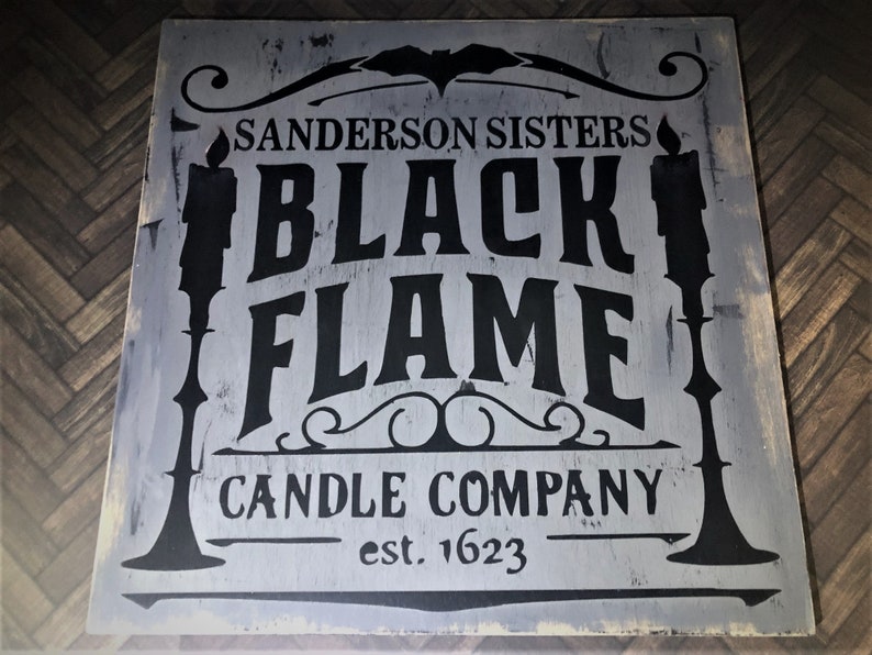 Black flame candle company sign Halloween decor Handmade Etsy