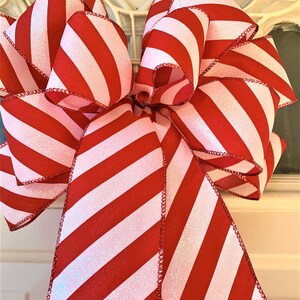 Candy Cane Bow, Red and White Striped Christmas Tree Bow for Wreath ...