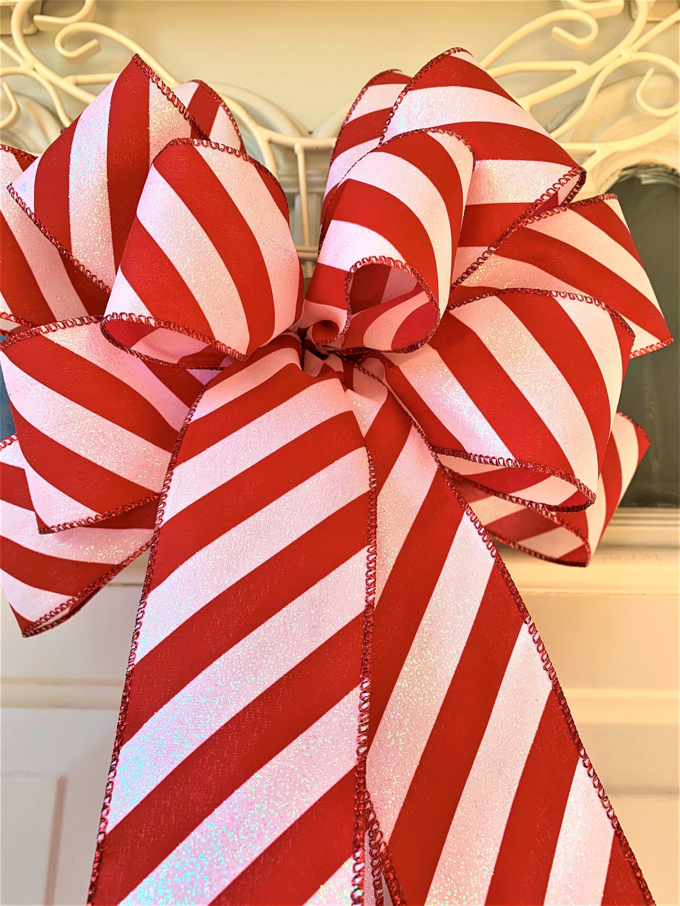 Candy Cane Bow Red and White Striped Christmas Tree Bow for Etsy