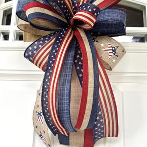 4th of July Bow, Memorial Day Patriotic Burlap Bow for Wreath, 4th of July Lantern Bow Decoration, Independence Day Bow image 10