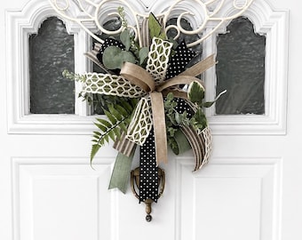 Natural Burlap and Sage Bow, Rustic Door Bow, Polka Dot Ribbon Wreath Bow, Farmhouse Style Bow for Mailbox, Bohemian Decor