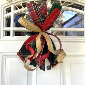 Red with Green Plaid Christmas Tree Bow for Wreath, Small Tartan Christmas Bow, Plaid Tree Topper Bow, Red Green Blue Gold Bow for Lantern bild 3