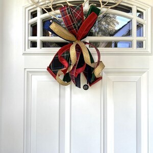 Red with Green Plaid Christmas Tree Bow for Wreath, Small Tartan Christmas Bow, Plaid Tree Topper Bow, Red Green Blue Gold Bow for Lantern bild 2