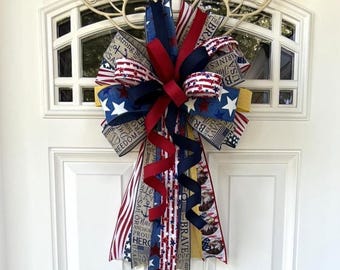 Military Support Bow for Wreath, Patriotic Door Bow, Navy Army Marines Air Force Police Decor, Yellow Ribbon Bow, Homecoming Gift