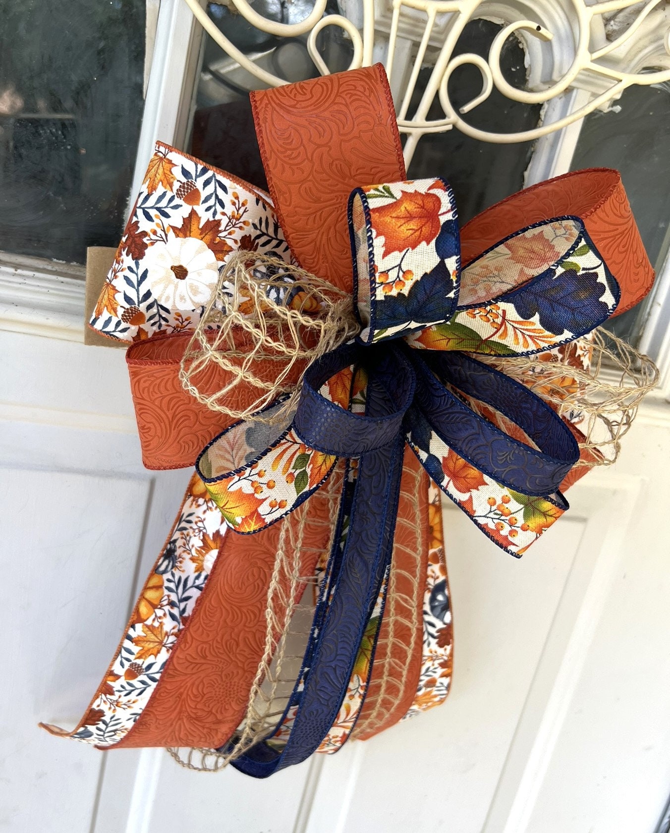 Rustic Fall Bow Fall Harvest Bow, Thanksgiving Bow for Wreath, Rustic Autumn Decoration ...