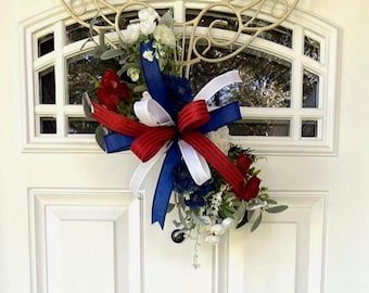 Patriotic Door Swag, Red White Blue Swag, 4th of July Door Decor, Summer Door Swag, Memorial Day Decor, Front Door Swag, Wreath Alternative