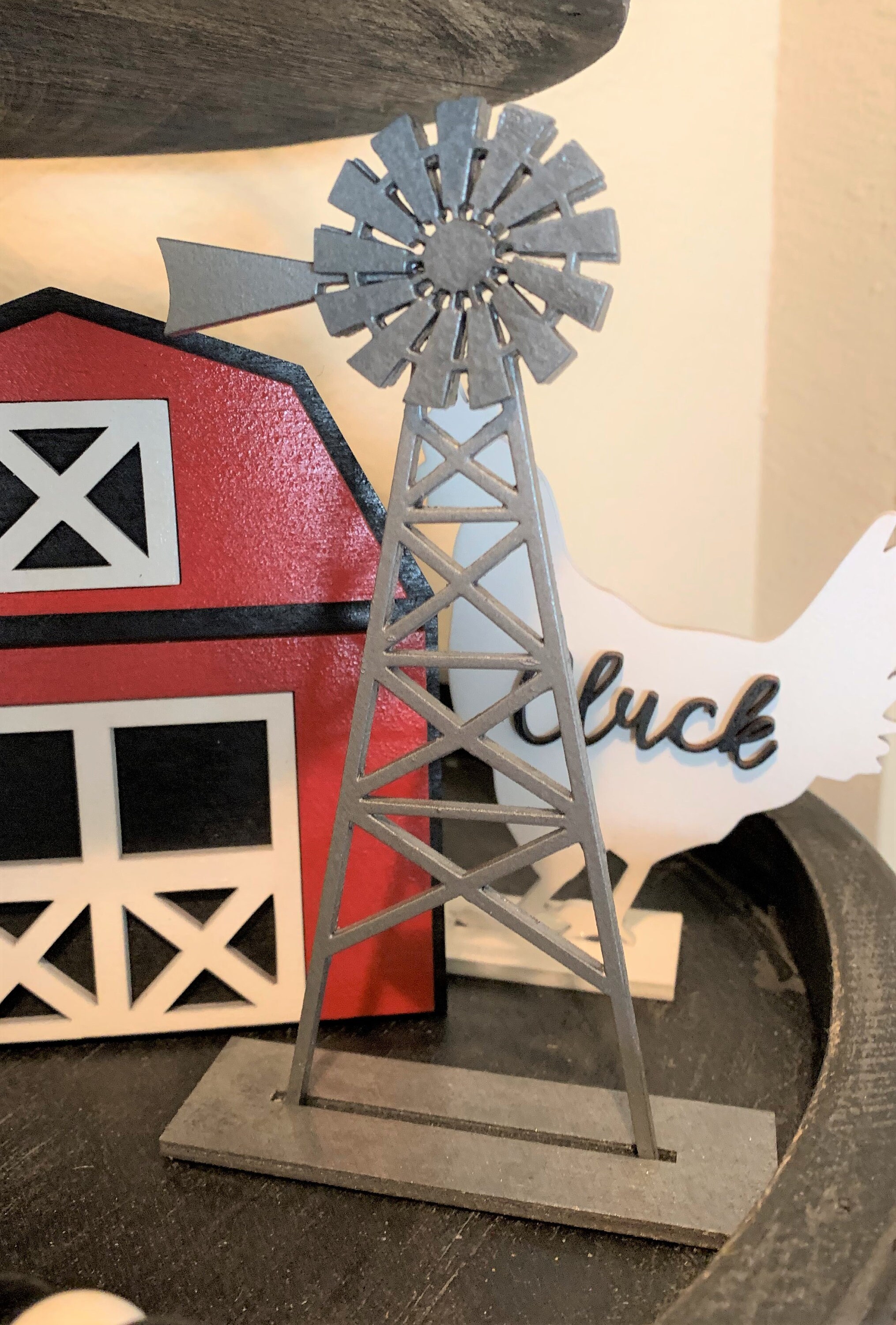 Farmhouse Tiered Tray Decor, Farmhouse Shelf Sitters, 3D Farmhouse Decorations, Red Barn, Cow Pig Chicken Decor