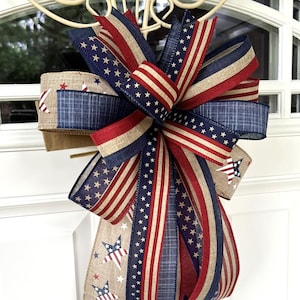 4th of July Bow, Memorial Day Patriotic Burlap Bow for Wreath, 4th of July Lantern Bow Decoration, Independence Day Bow image 6