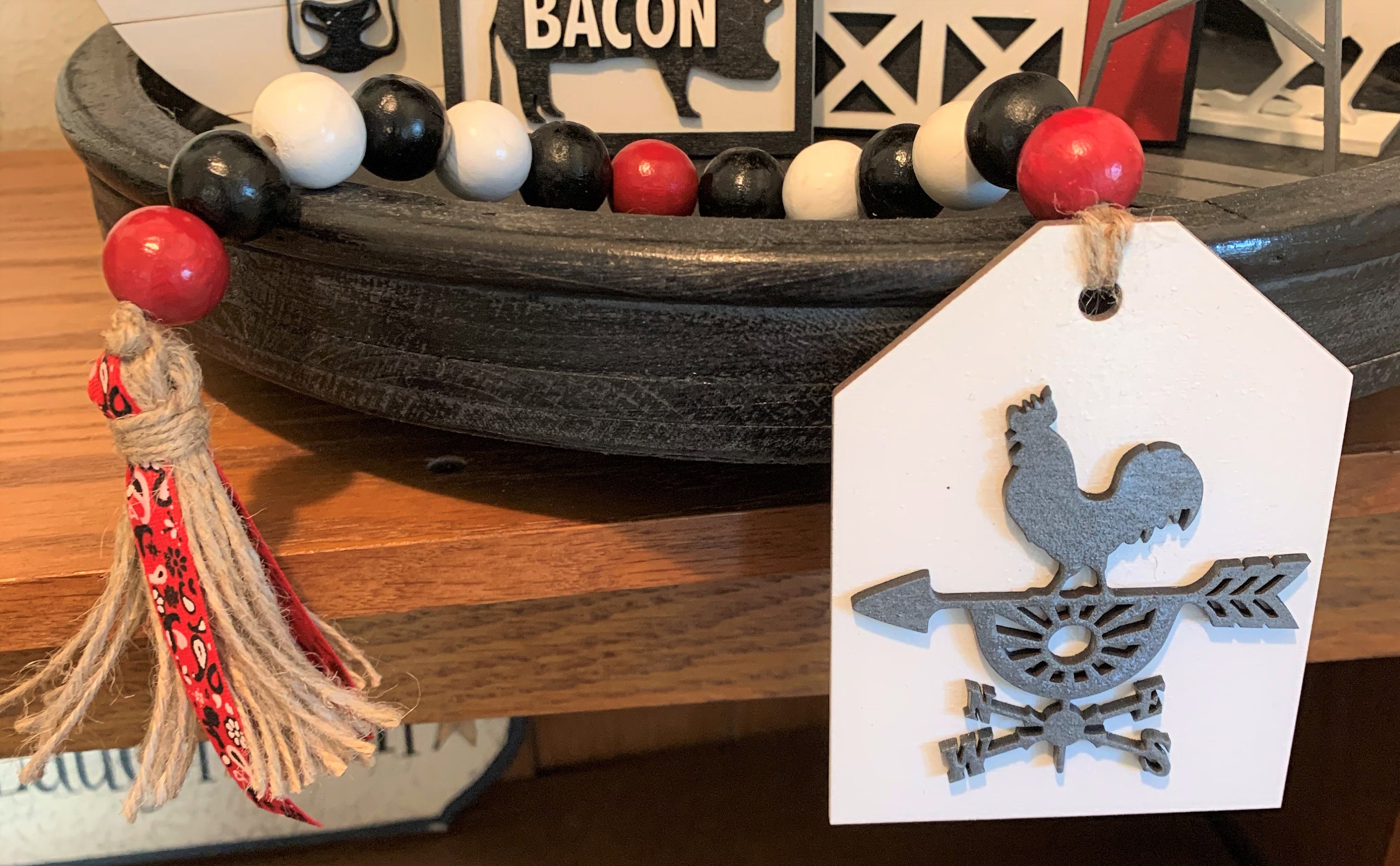Farmhouse Tiered Tray Decor, Farmhouse Shelf Sitters, 3D Farmhouse Decorations, Red Barn, Cow Pig Chicken Decor