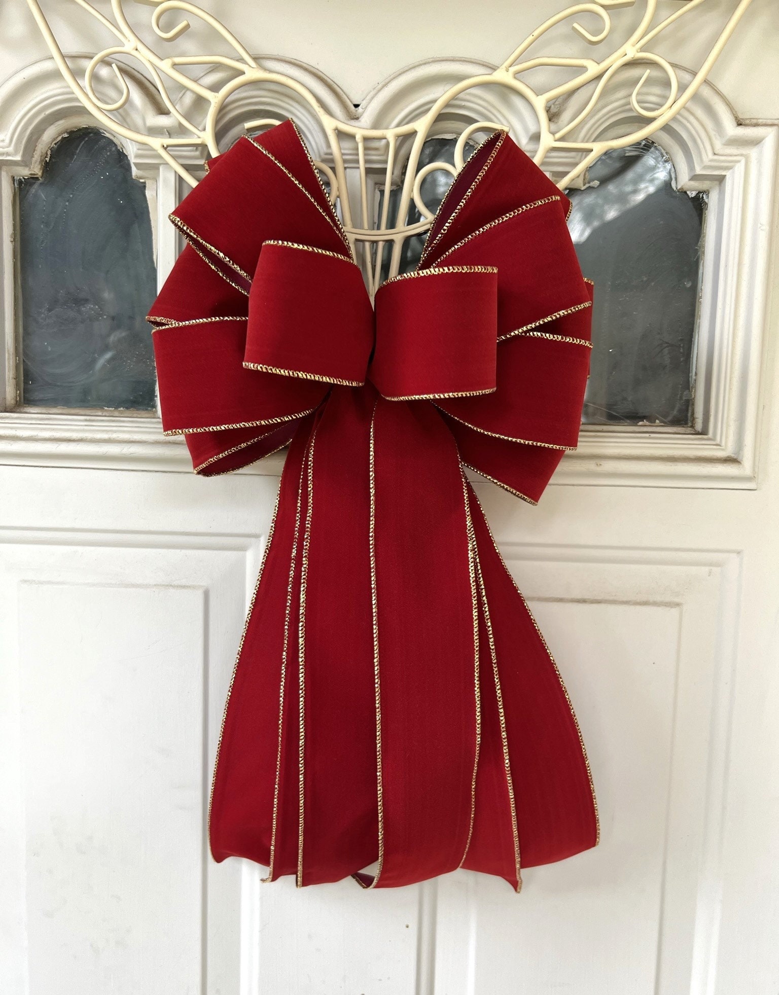 Waydress Christmas Tree Topper Red Bow Tree Toppers with 108 Inch Long  Streamers Red Velvet Handmade Wired Ribbon Bow Toppers for Rustic Farmhouse