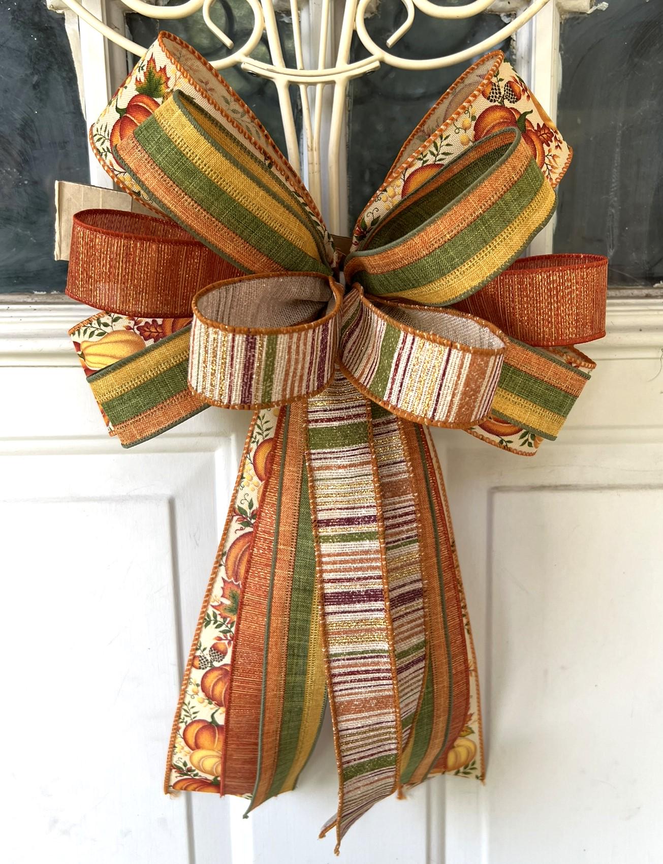 Rustic Fall Bow Fall Harvest Bow, Thanksgiving Bow for Wreath, Buffalo Plaid Pumpkin ...