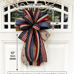 4th of July Bow, Memorial Day Patriotic Burlap Bow for Wreath, 4th of July Lantern Bow Decoration, Independence Day Bow image 3