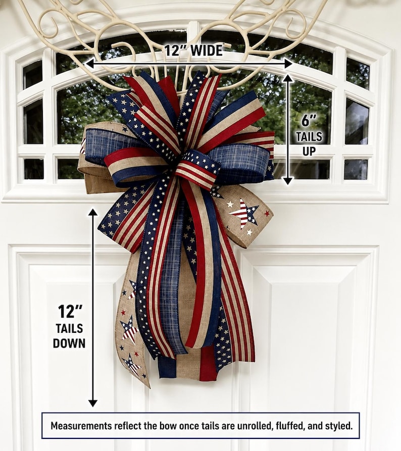 4th of July Bow, Memorial Day Patriotic Burlap Bow for Wreath, 4th of July Lantern Bow Decoration, Independence Day Bow image 3