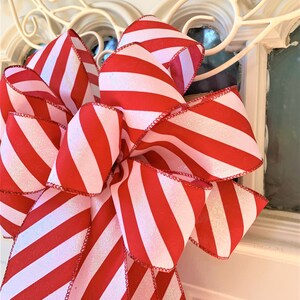 Candy Cane Bow, Red and White Striped Christmas Tree Bow for Wreath ...