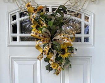 Sunflower Door Swag, Sunflower Wreath Accent, Farmhouse Sunflower Decor, Yellow Summer Door Decor