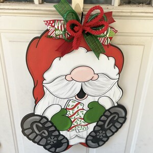 Christmas Door Hanger, Santa Gnome Door Decor, Merry Christmas Wreath, Christmas Snack Cake Decor image 5