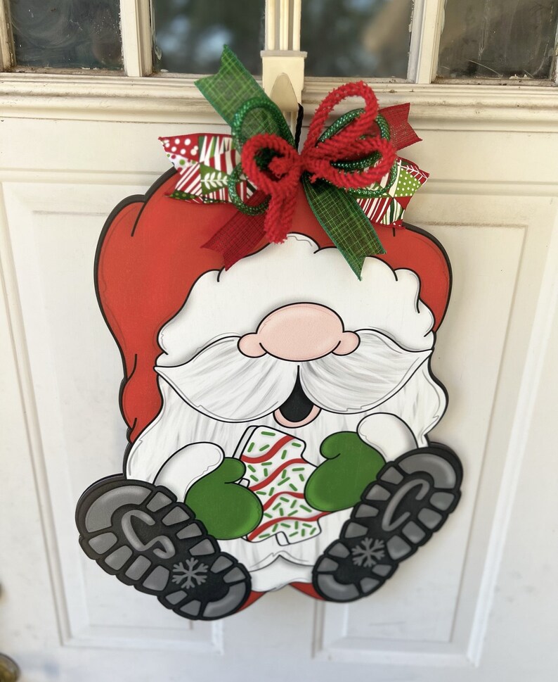 Christmas Door Hanger, Santa Gnome Door Decor, Merry Christmas Wreath, Christmas Snack Cake Decor image 5