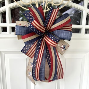 4th of July Bow, Memorial Day Patriotic Burlap Bow for Wreath, 4th of July Lantern Bow Decoration, Independence Day Bow image 7