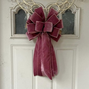 Dusty Rose Velvet Valentine Bow for Wreath, Christmas Lantern Bow Decoration, Pink Velvet Ribbon,