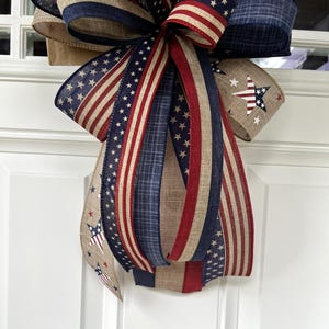 4th of July Bow, Memorial Day Patriotic Burlap Bow for Wreath, 4th of July Lantern Bow Decoration, Independence Day Bow image 4