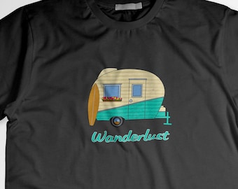 Vibes de voyage de camping-car rétro moderne du milieu du siècle « Wanderlust » T-shirt unisexe