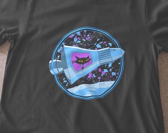 T-shirt rétro Space Cat, T-shirt fusée chat atomique moderne Mid-Century
