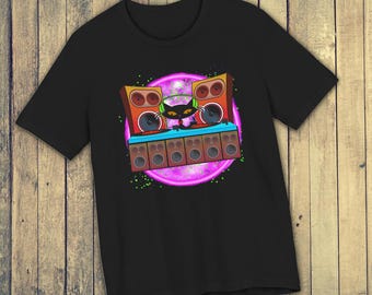T-shirt DJ chat rétro, design EDM moderne Mid-Century