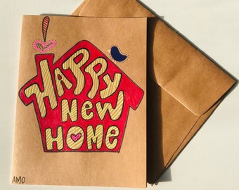 Happy New Home, Sweet Home Card, Housewarming Gift, New Home Calligraphy Card, New House Gift, House Card, Congratulations Moving Card