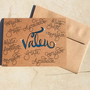 Portuguese Thank You Card, Gratitude Note,Handlettered Thanks,Portuguese Art,Brazil Gift Lettering,Thanks a Bunch,Brazil Card,Thank You Gift