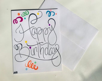 Biglietto di buon compleanno, Biglietto HBD, Biglietto di compleanno coriandoli, Biglietto di compleanno festivo, Biglietto di calligrafia BDay, Calligrafia di compleanno celebrazione