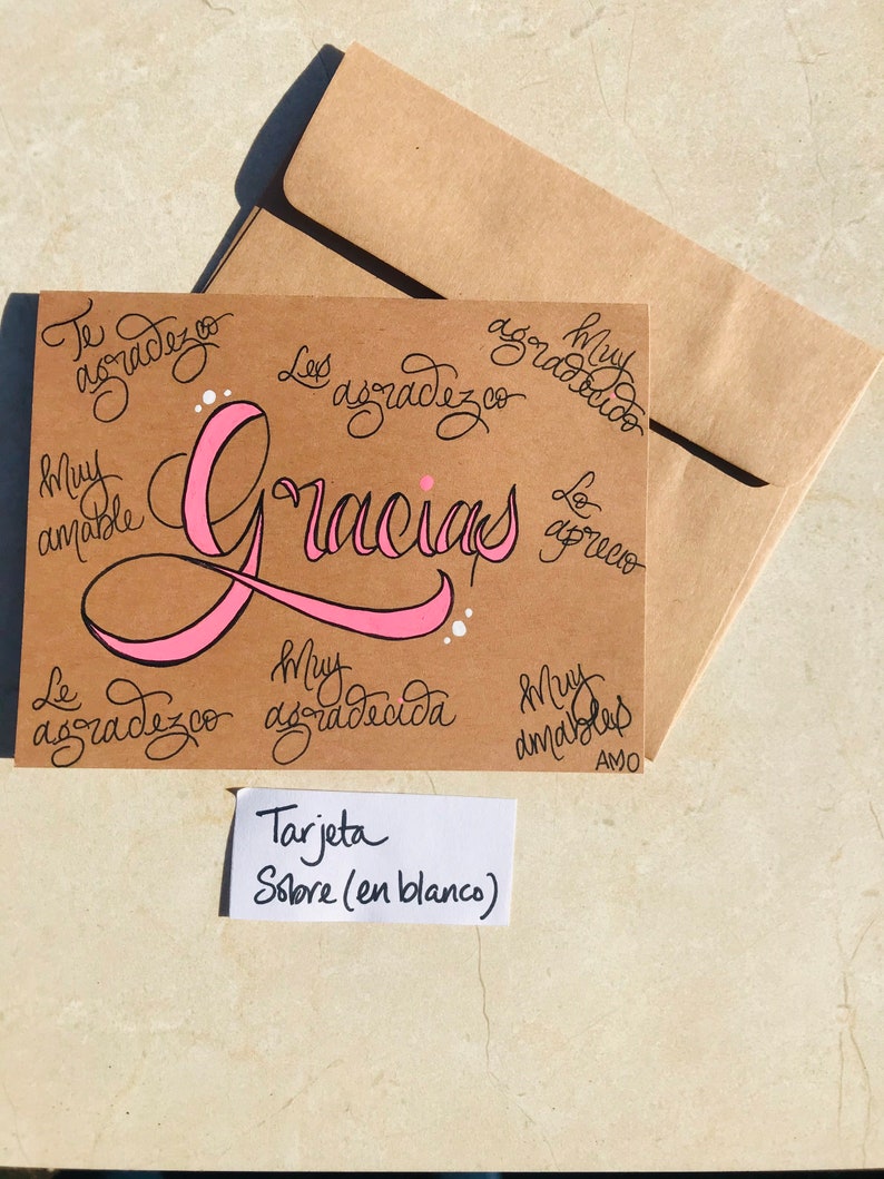 Gracias Tarjeta, Muchas Gracias Note, Spanish Lettering Thank You, Card