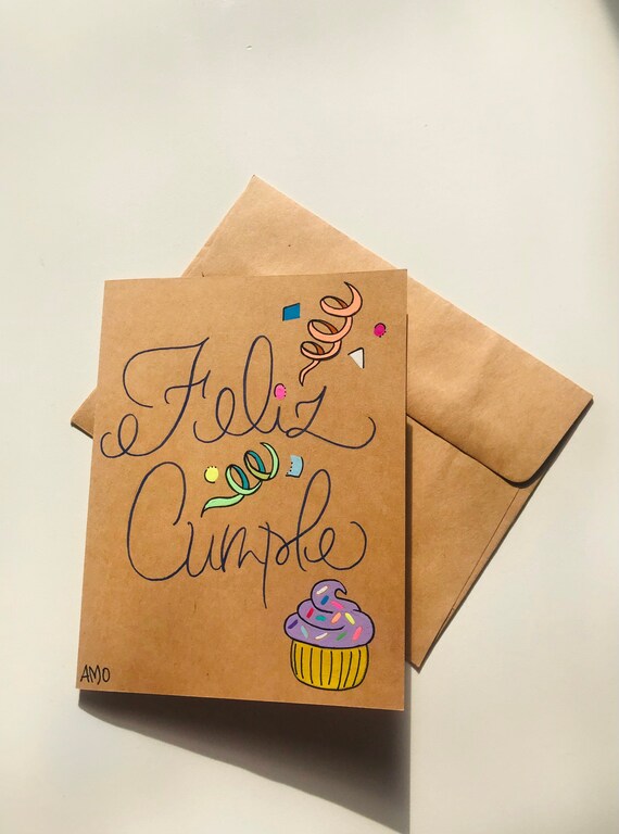 Feliz Cumpleaños Card, Feliz Cumple, Tarjeta Cumpleaños, Español Card, Happy Birthday, Spanish Cards, Lettering Spanish Note, Español Gift