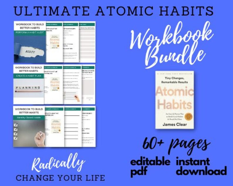 Atomic Habits Ultimate Habit Change Workbook Bundle Editable Printable PDF Worksheets to Create