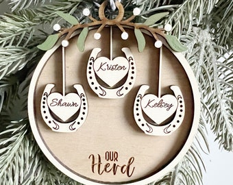 Wooden Name Personalized Heart Horseshoe Christmas Ornament