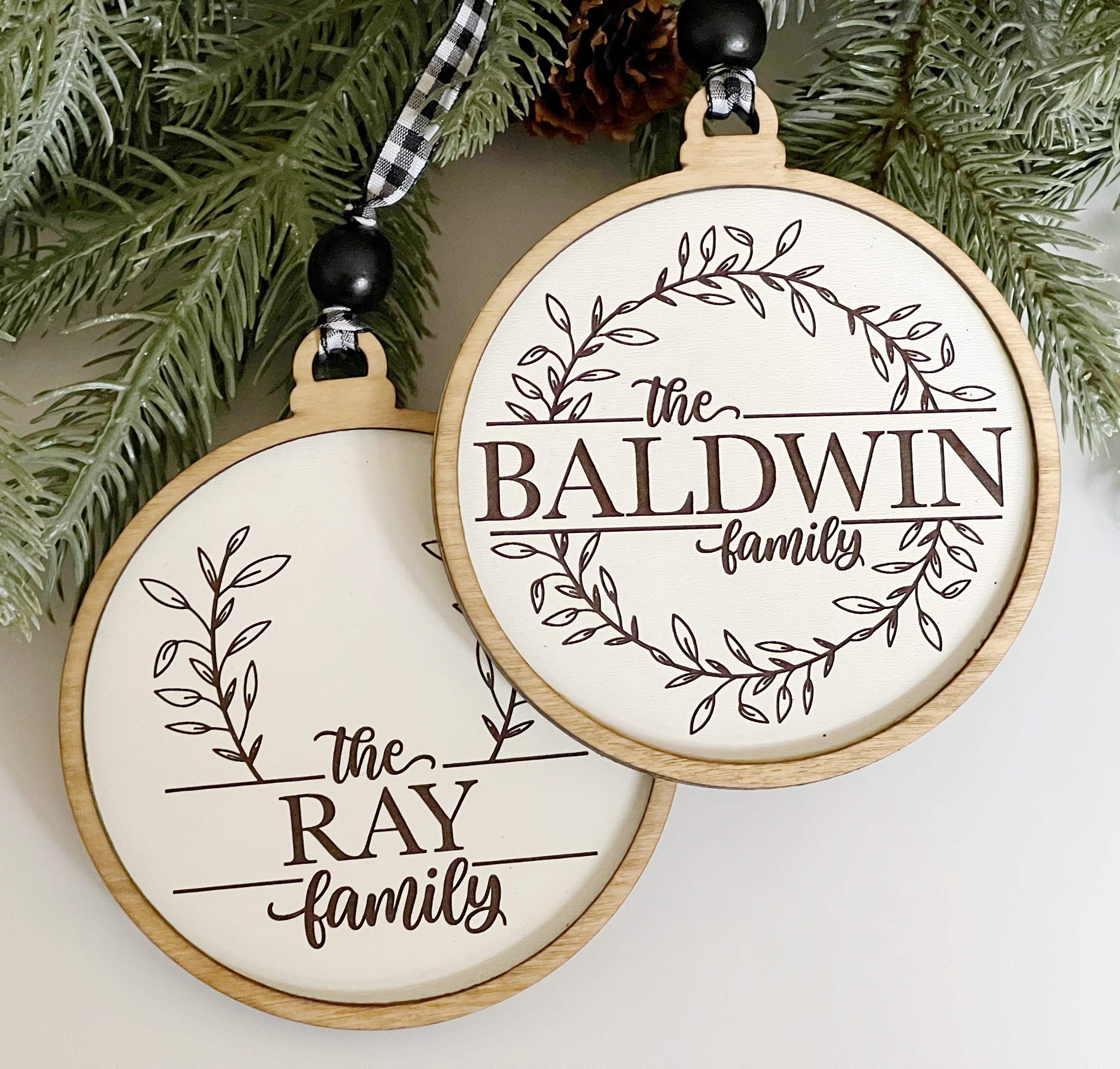 Personalized Family Name Christmas Ornament Timeless Farmhouse Style