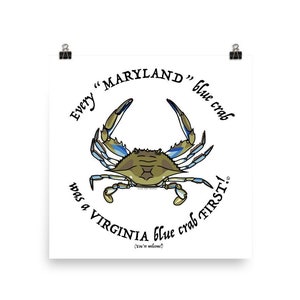 VIRGINIA BLUE CRAB print, slack tide designs, Chesapeake Bay, Virginia, Maryland Blue crab, waterman, fishing, slack tide