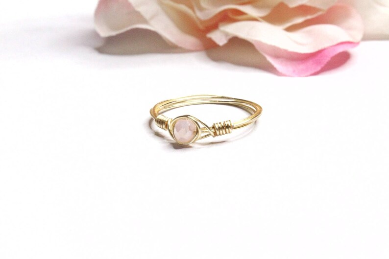 Pink Stones Wire Wrapped Rings Pink Jewelry Wire Wrapped Jewelry Glass Rings Baby Pink Stone Rings Handmade Wire Wrapped Ring