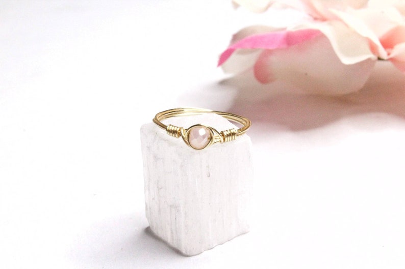 Pink Stones Wire Wrapped Rings Pink Jewelry Wire Wrapped Jewelry Glass Rings Baby Pink Stone Rings Handmade Wire Wrapped Ring