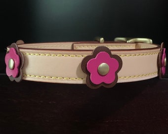 Leather Dog Collar With Flowers Extra Small Dog Collar Boutique Dog Collar Luxury Dog Collar