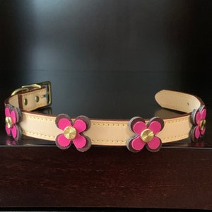 Dog Collar Leather Dog Luxury Dog Collar With Flowers Italian Leather Dog Collar Flower Dog Collar image 1