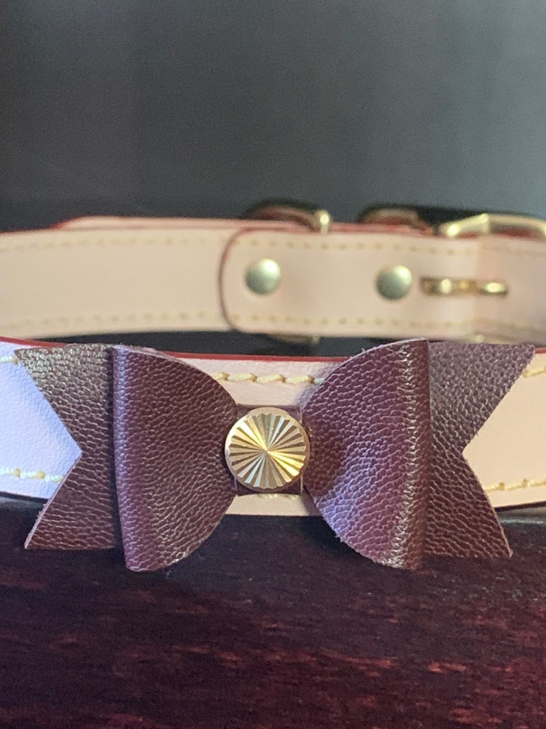 Luxury Shabby Chic Dog Collar Bow Dog Collar Italian Leather Etsy