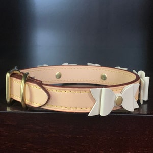 Authentic Italian Leather Dog Collar With Bows Girl Dog Collar Classy Dog Collar Boutique Dog Collar Leather Bows image 2