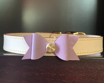 Luxury Shabby Chic Dog Collar Bow Dog Collar Italian Leather Dog Collar Leather Bow Girl Dog Collar Boutique Dog Collar