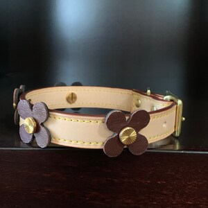 Luxury Dog Collar Leather Dog Collar With Flowers Handmade Dog Collar Italian leather Dog Collar image 2
