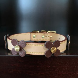 Luxury Dog Collar Leather Dog Collar With Flowers Handmade Dog Collar Italian leather Dog Collar image 3