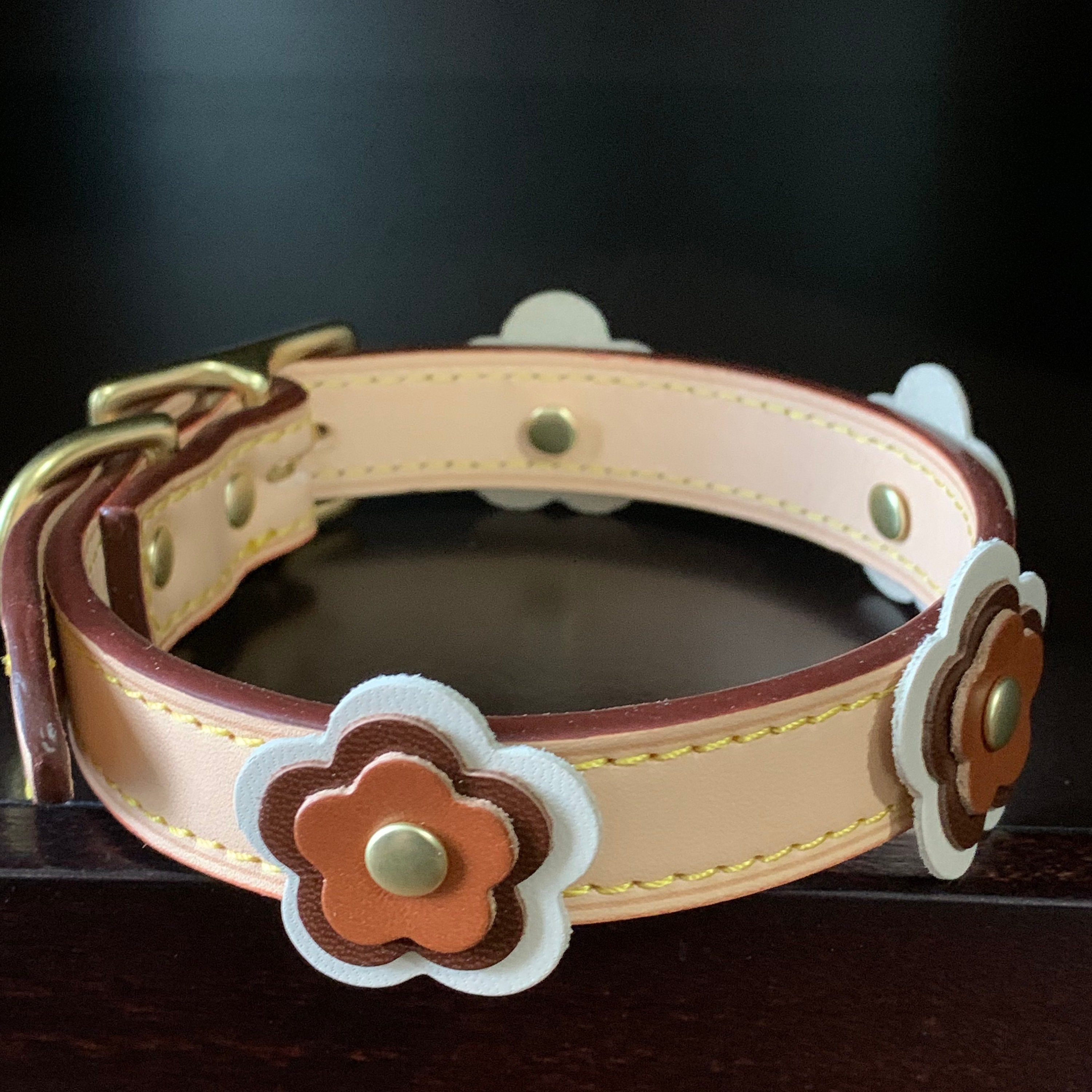Authentic Italian Leather Dog Collar With Flowers Boutique Etsy