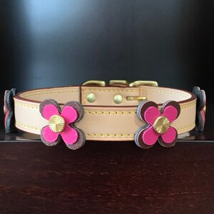 Dog Collar Leather Dog Luxury Dog Collar With Flowers Italian Leather Dog Collar Flower Dog Collar image 4