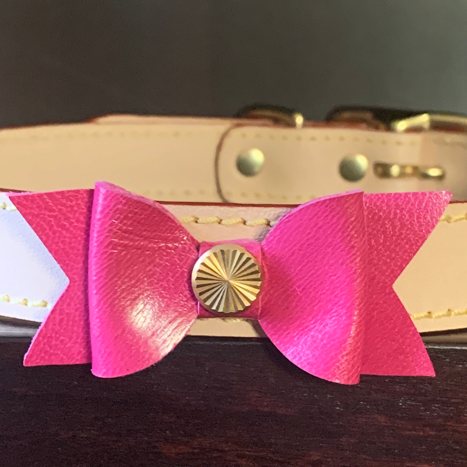 Luxury Shabby Chic Dog Collar Bow Dog Collar Italian Leather Etsy