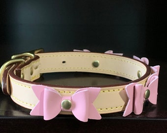 Leather Dog Collar With Bows Bow Dog Collar Luxury Dog Collar Designer Dog Collar