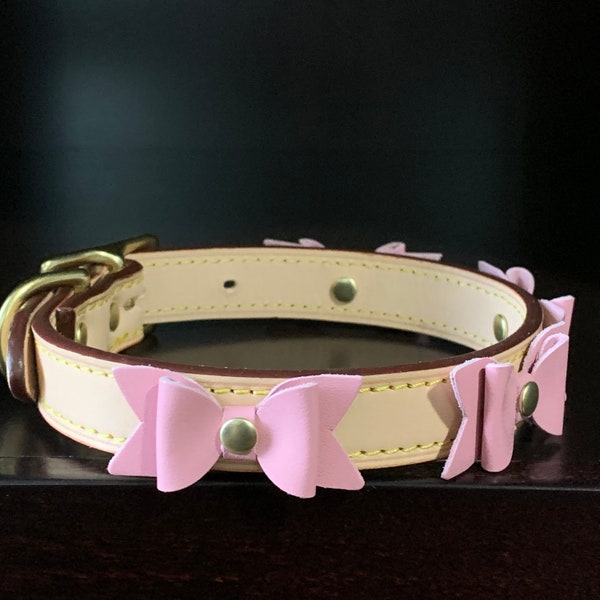 Leather Dog Collar With Bows Bow Dog Collar Luxury Dog Collar Designer Dog Collar